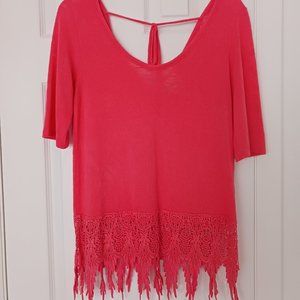 Daytrip Womens Coral Knit Tunic Top With Lace Hem Size Small